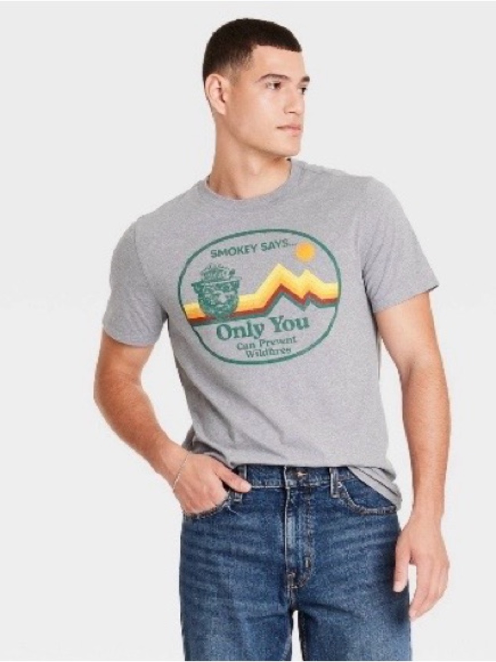 Smokey Says 'Only You' Gray Graphic Tee - Men's Casual Shirt, Sz Med & Lg